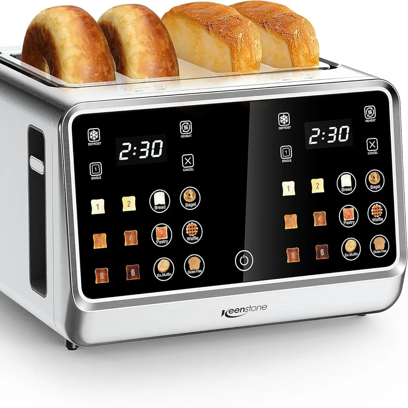 Dear Morning Digital Smart Toaster 4 Slice with Touchscreen Dual Control Panel Single Slot Timer Reheat Defrost for Bagels Bread Waffles Stainless Steel Kitchen Essentials
