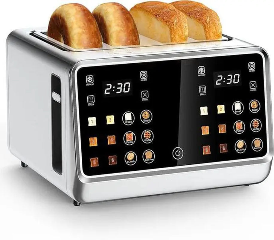Dear Morning Digital Smart Toaster 4 Slice with Touchscreen Dual Control Panel Single Slot Timer Reheat Defrost for Bagels Bread Waffles Stainless Steel Kitchen Essentials