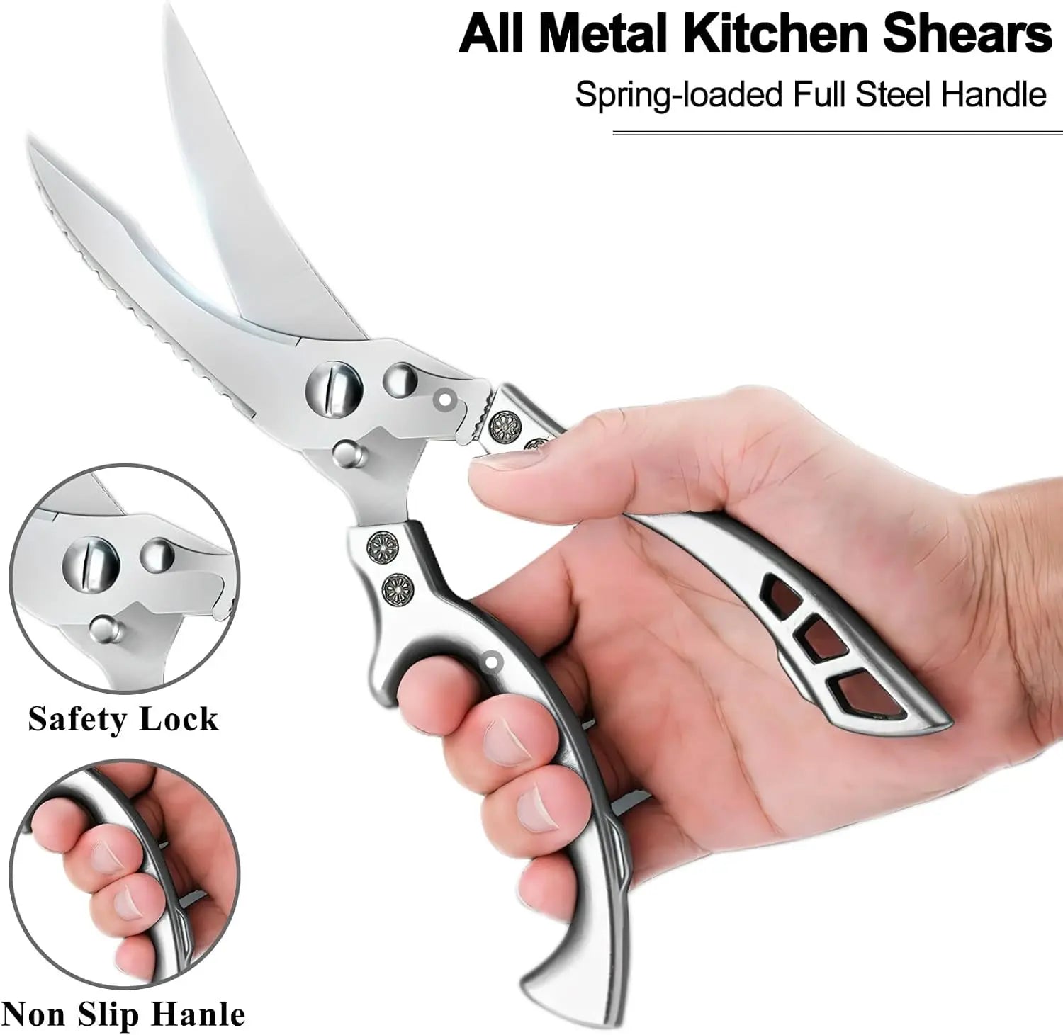 Poultry Shears Heavy Duty Professional, Multipurpose Kitchen Shears with Sheath, Spring-Loaded Stainless Steel Chef Scissors Cutting Bone, Chicken, Fish, Food, Meat