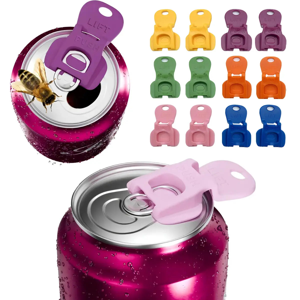 12 Pcs Complete Cover Easy Tab Opener New and Improved Beverage Barricade 2.0. Colorful Drink Can Protector Cap for Soda, Beer, Coke Shields from Bugs, Bees, Dust at the Party, BBQ, Beach