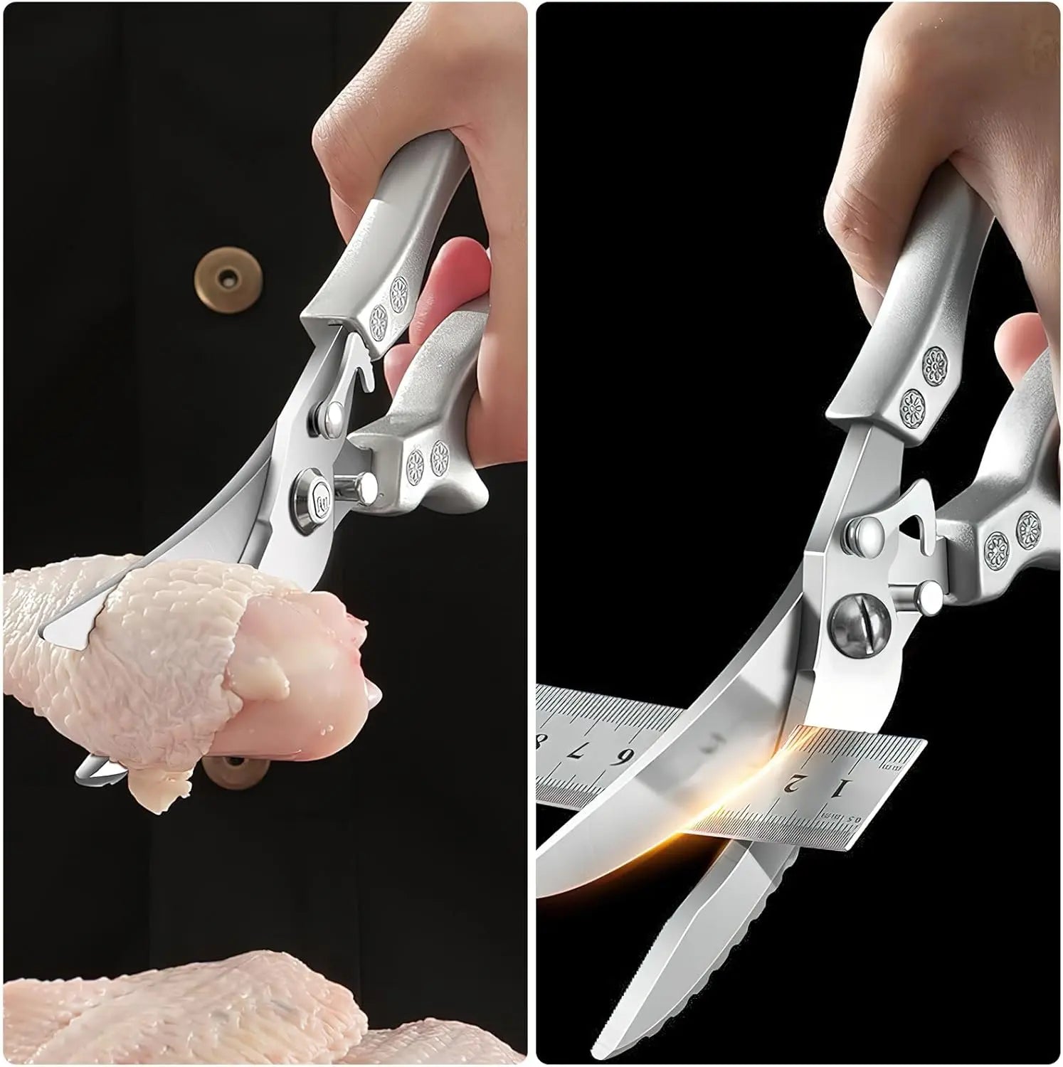 Poultry Shears Heavy Duty Professional, Multipurpose Kitchen Shears with Sheath, Spring-Loaded Stainless Steel Chef Scissors Cutting Bone, Chicken, Fish, Food, Meat